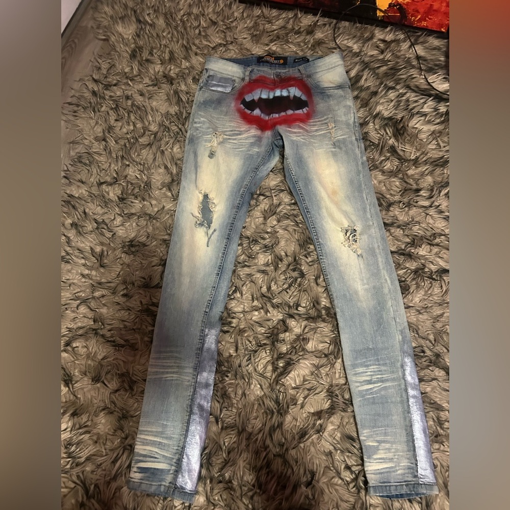 custom airbrushed and waxed skinny jeans
